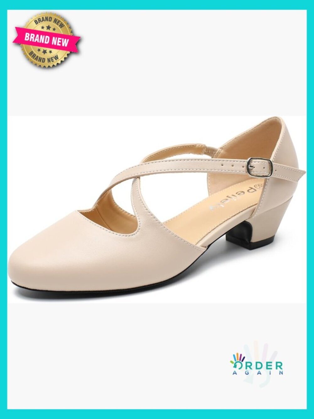 Low Chunky Heel Pumps Cross Strap D'Orsay Closed Toe Dress Shoes